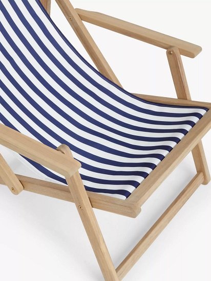 Acacia Chaise Frame and Striped Slings, Natural/Blue and White