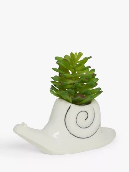 Stoneware Snail Planter, White